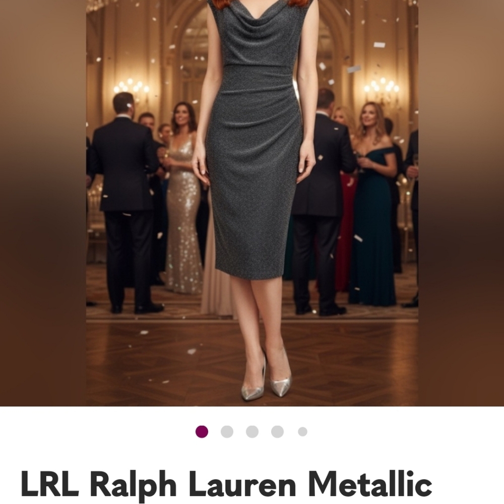 Elegant‎ RALPH LAUREN  Black Sleeveless Black Metallic Evening Dress.size 8.